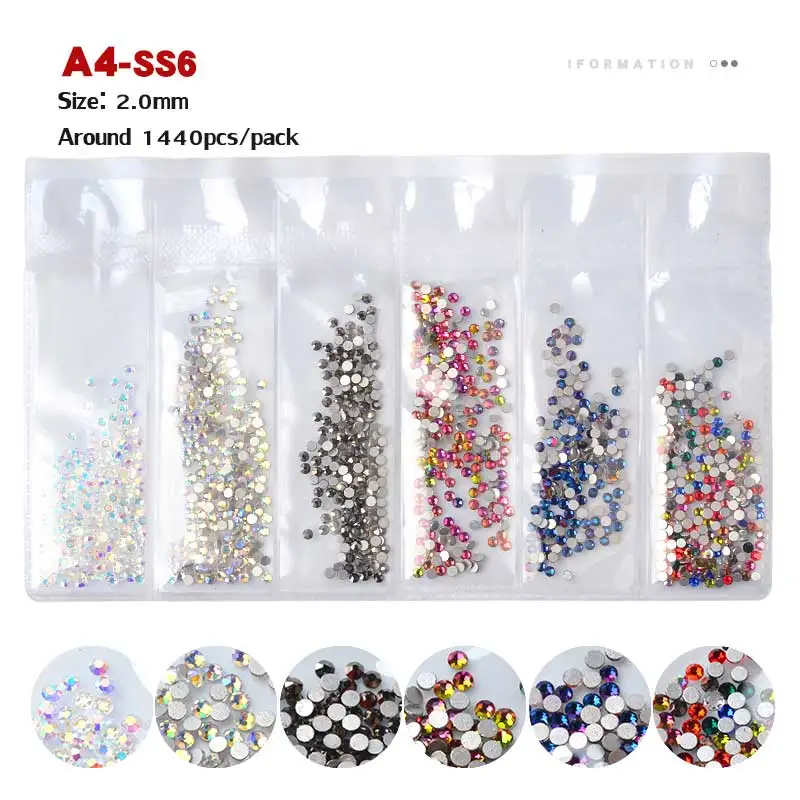 A4-SS6 1440 шт цветные стразы SS3-SS10 не горячей фиксации Хрустальные Стразы 3d плоские с оборота стеклянные стразы для дизайна ногтей блестящие украшения - Цвет: A4-SS6