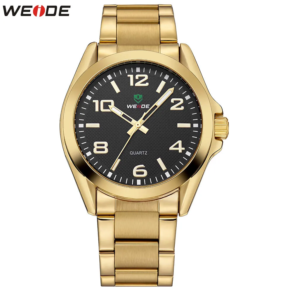 Gold black Бренд WEIDE, мужские часы, роскошные спортивные Кварцевые водонепроницаемые часы, мужские наручные часы с ремешком из нержавеющей стали, подарок, relogio masculino - Цвет: Gold black