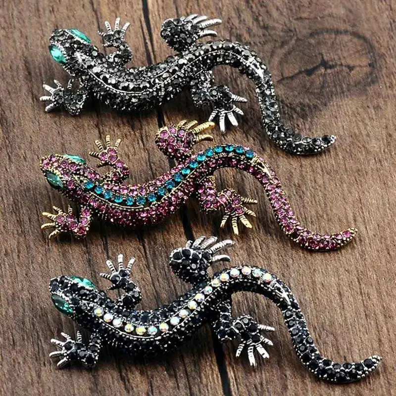 Модные женские рубашки Броши в виде ящериц декоративный Металл Gecko шпильки Стразы с финифтью брошь мужской костюм ювелирные изделия аксессуары Подарки