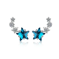new fashion 925 sterling silver zircon cute blue crystal star stud earrings for women female jewelry birthday gift drop shipping