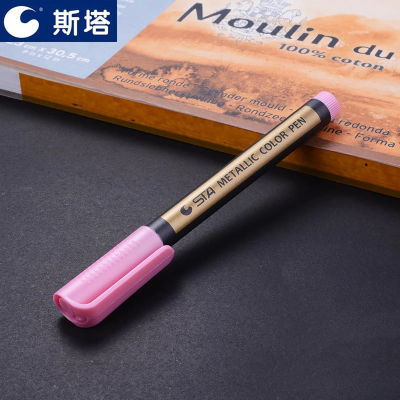 STA 10 Цвета чернила на водной основе металлик Цвет Ручка DIY альбом Маркер Черный