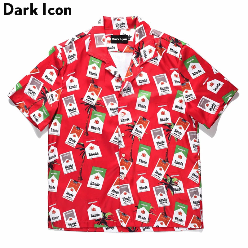 Мужская винтажная рубашка с коротким рукавом DARK ICON летняя в стиле хип-хоп 2019 |