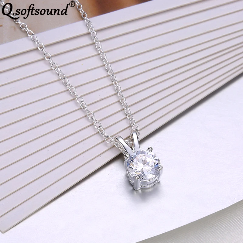 Classic 1.25ct Solitaire Hearts and Arrows CZ Stone Pendant Necklaces Women Silver Color Zirconia Jewelry Gifts For QN1140 | Украшения и