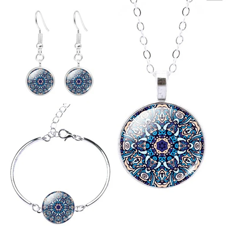 YAUTION ручной работы с изображением калейдоскопа буддизма мандалы Ожерелье Серьги