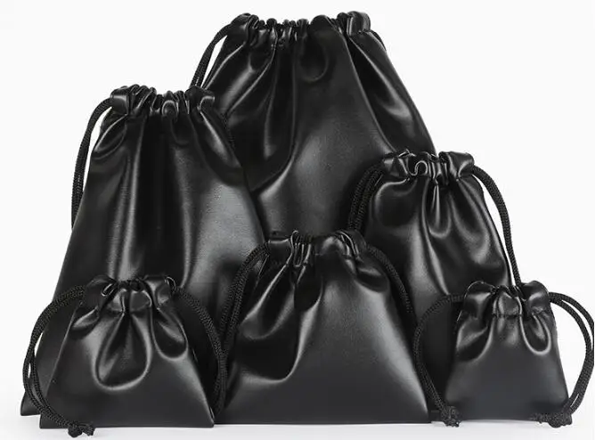 Модная черная сумка из искусственной кожи 7x8 см/9x9 см/12x11 см, свадебная сумка на шнурке, подарочные пакеты на День святого Валентина, 20 шт./партия