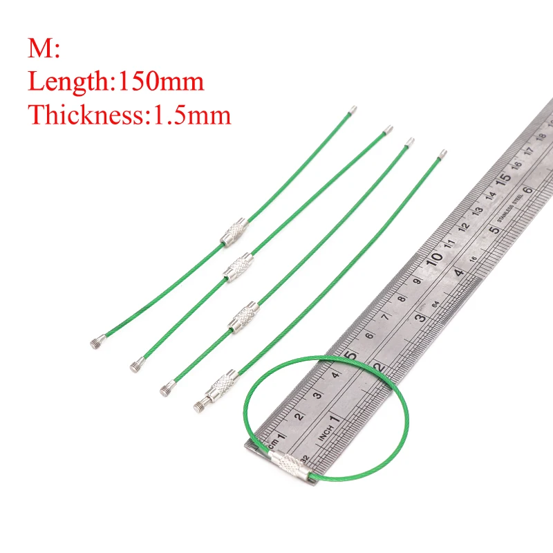 Green 150x1i5mm 5 шт. EDC брелок тег веревка из нержавеющей стали кабель петля устройство блокировки открытый Винт Кольцо Брелок Круг чемодан для поездки в лагерь - Цвет: Green 150x1i5mm