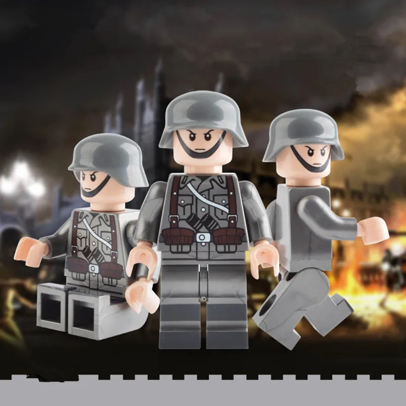 10 шт., MOC, военные фигурки, WW2, немецкие солдатики, армейские аксессуары, оружие, модель, строительные блоки, кирпичи, Детская Подарочная игрушка C112