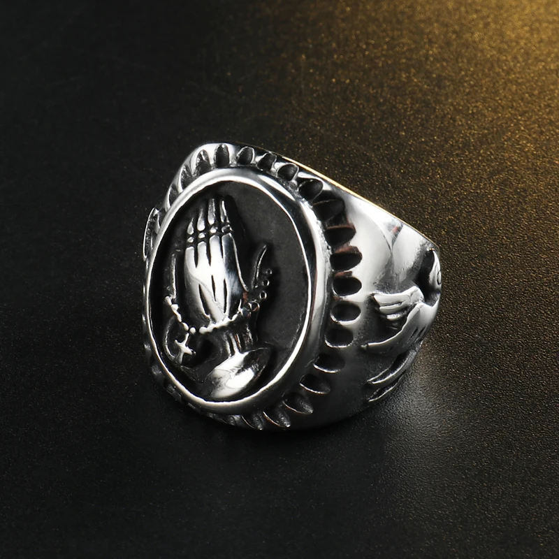 D&ampZ Gold Silver Color Blessed Prayer Hands Ring Male Vintage 316L Stainless Steel Rings For Men Jewelry Accessories | Украшения и