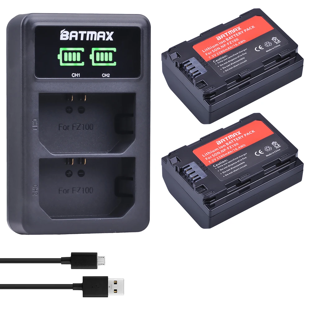 2 шт. 2280 мАч NP FZ100 батарея + LED двойное USB зарядное устройство для Sony NPFZ100 Alpha9 A9 Alpha9R A9R