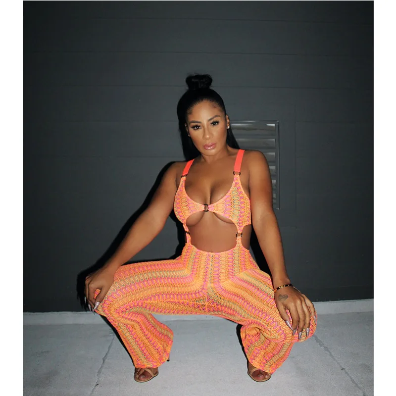 Женский трикотажный комбинезон на бретелях спагетти с завязкой без