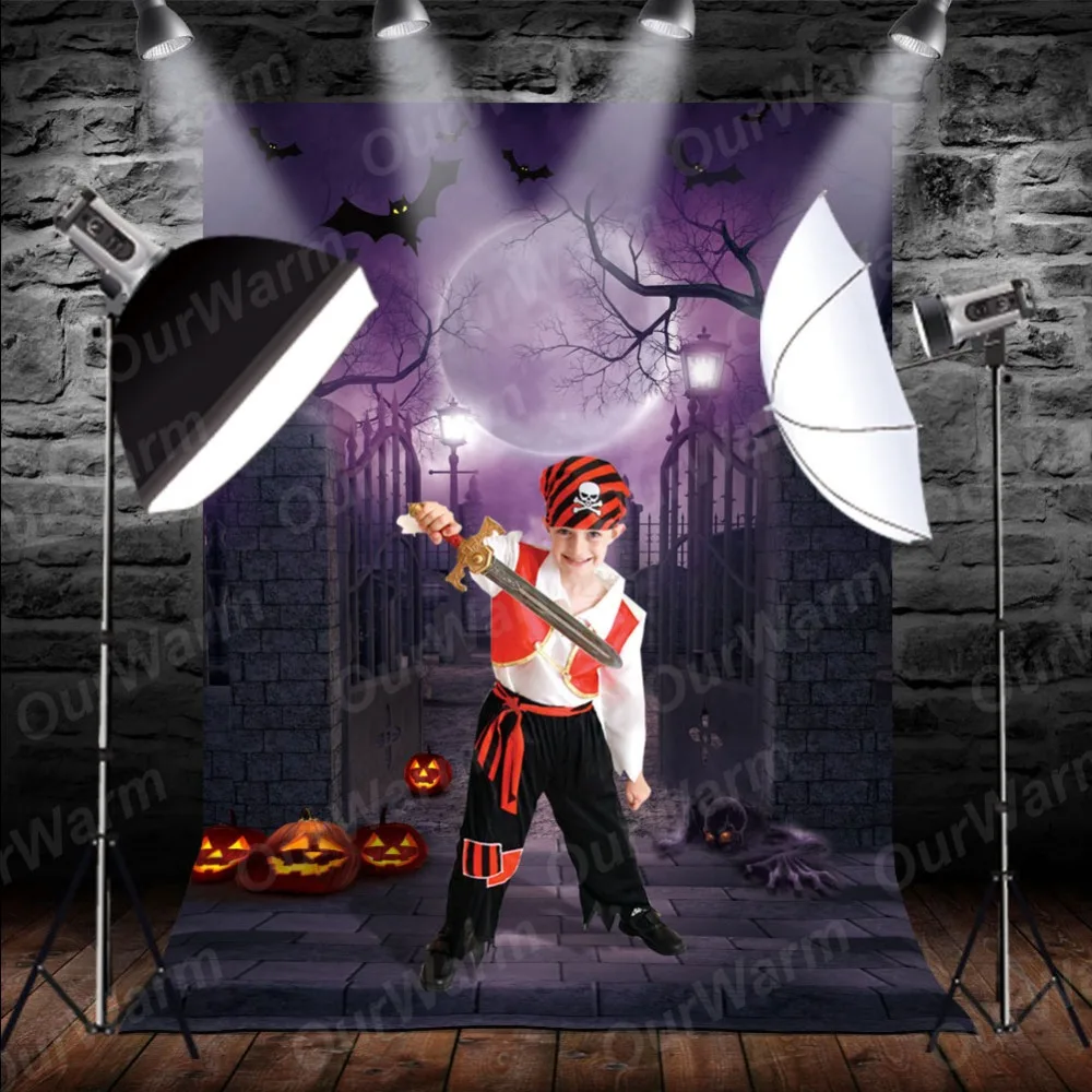 OurWarm 150x220 см Хэллоуин фото фон загробная дверь Pumkin призрачная летучая мышь Луна узор задний план декоративный реквизит на Хэллоуин