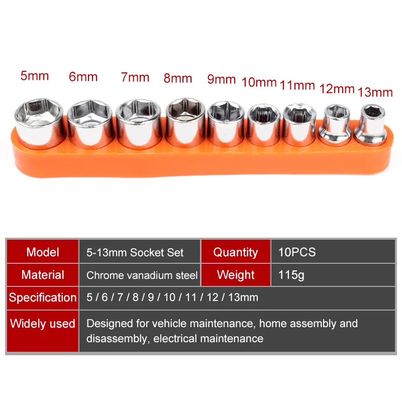 

5-13MM Metric Combination Drive Socket Set Mirror Finish or Home Auto Car Bicycle Household DIY Repair Hand Tools