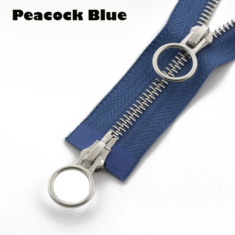Peacock Blue 5# разъемная застежка-молния двойной круг ползунки 60/70/80/90/100/120/150 см автоматический металлический замок застежки-молнии - Цвет: Peacock Blue