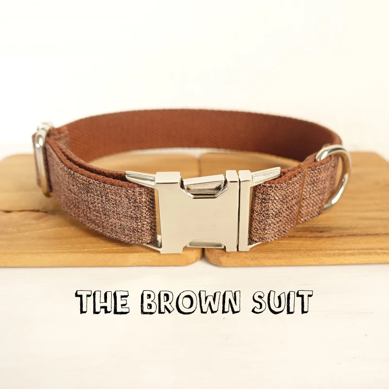 

Коричневый металлический ошейник для собак с металлической пряжкой, ошейник и поводок для домашних питомцев ручной работы для щенков, сред...