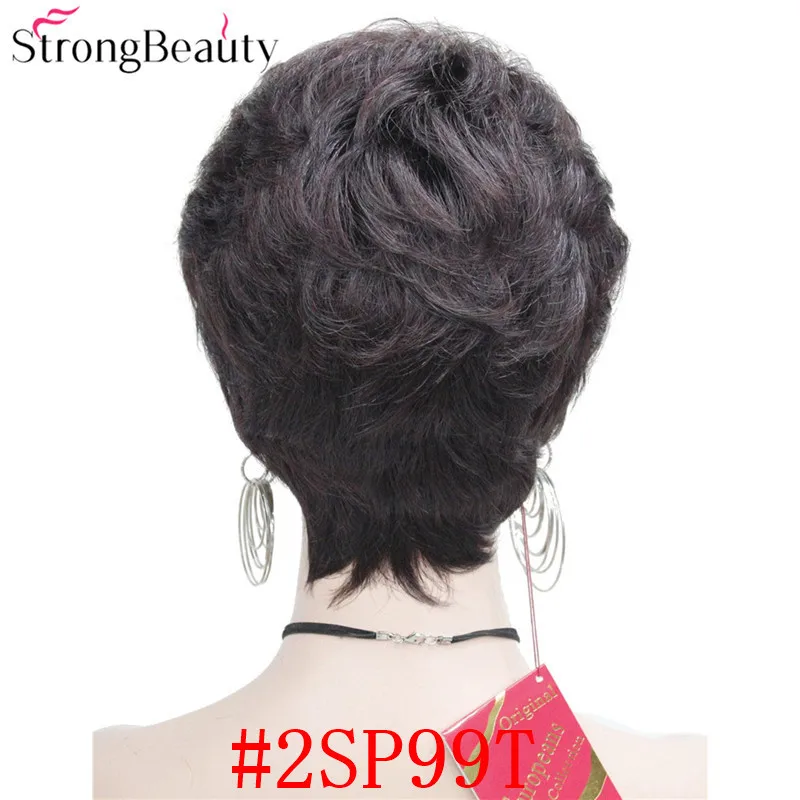 StrongBeauty синтетические Короткие Волнистые Волосы пышные натуральные светлые/серебристо-серые парики с челкой для женщин много цветов на выбор