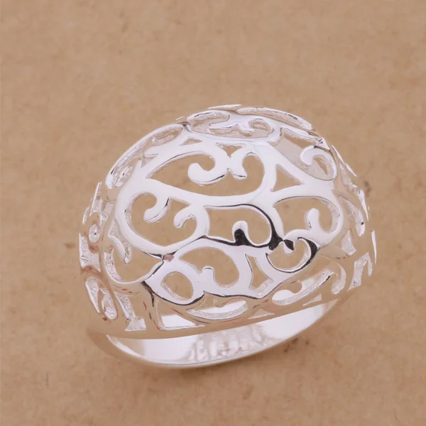 Посеребренное кольцо полый большой ретро модный стиль высшее качество классная