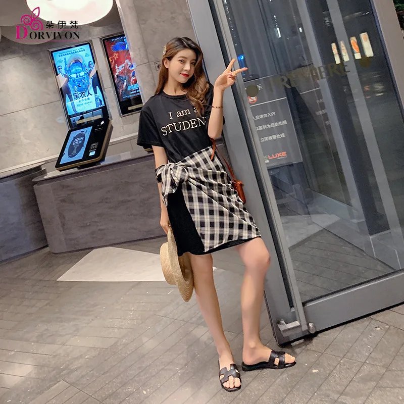 Свободное платье Лето 2019 корейские новые буквы набивной круглый воротник