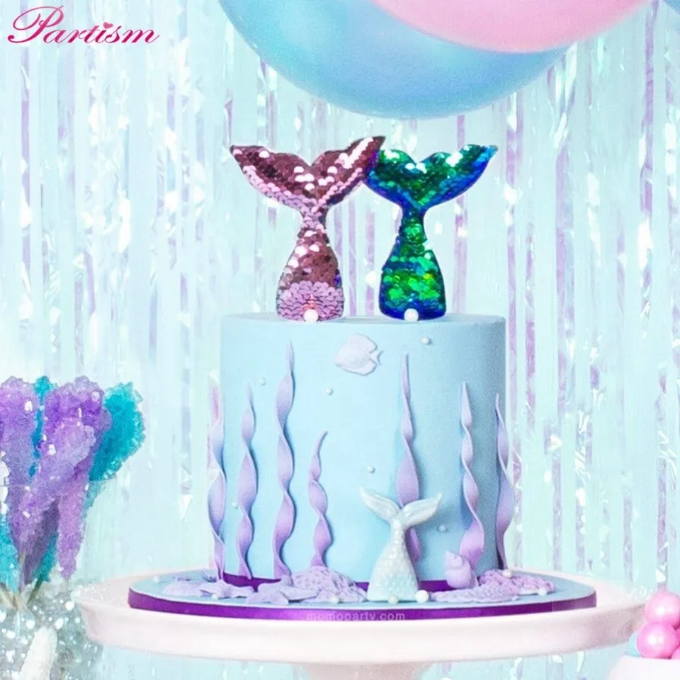 

7Set/Lot Cute Glisten Mermaid Theme Birthday Cake Toppers Party Mermaid Tail Sequins Pearl Fashion Supplies Cupcake Decoration