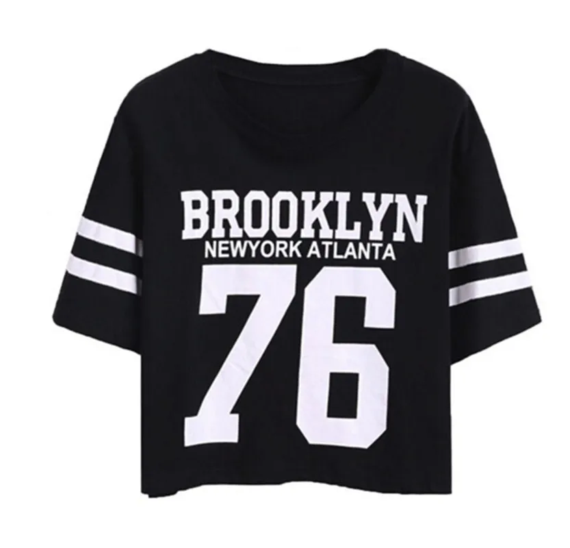 

Новинка 2019, модный кроп-топ, футболка, женская футболка с принтом BROOKLYN 76, женские укороченные топы, футболка, женская одежда