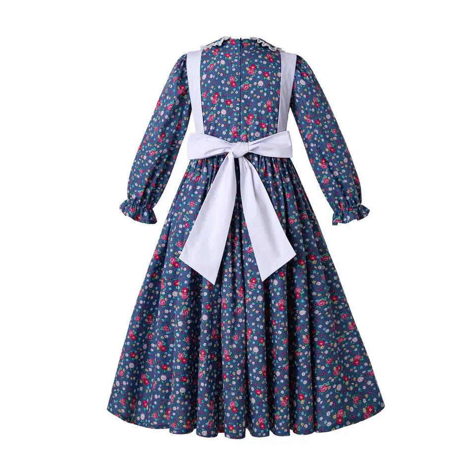 Pettgirl Flower Print Maxi Dress For Girls With White Apron And Hat Russia Style Kids Costumes Long Party Dresses | Детская одежда и