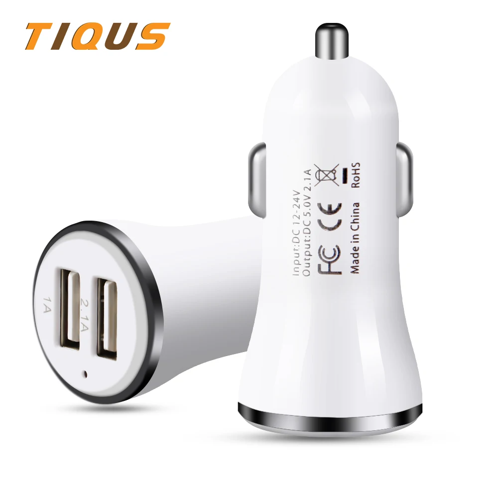 Автомобильное зарядное устройство TIQUS 2.1A 24V Dual USB для iPhone X 8 Plus автомобильное с