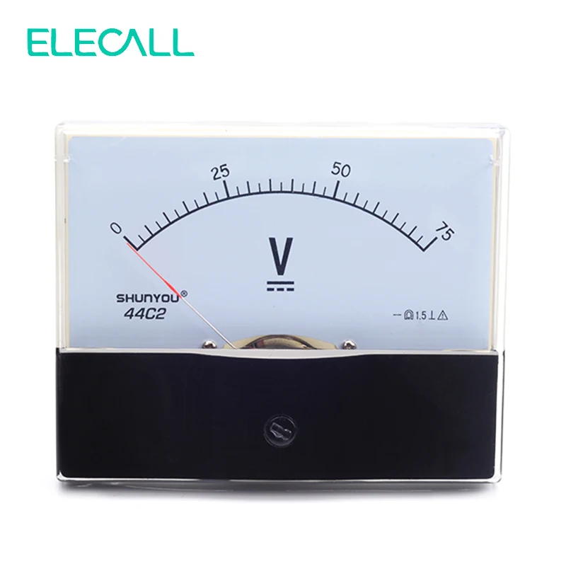 

ELECALL Вольтметр постоянного тока Аналоговый пластиковый корпус панель Измеритель 44C2 75V Вольтметр