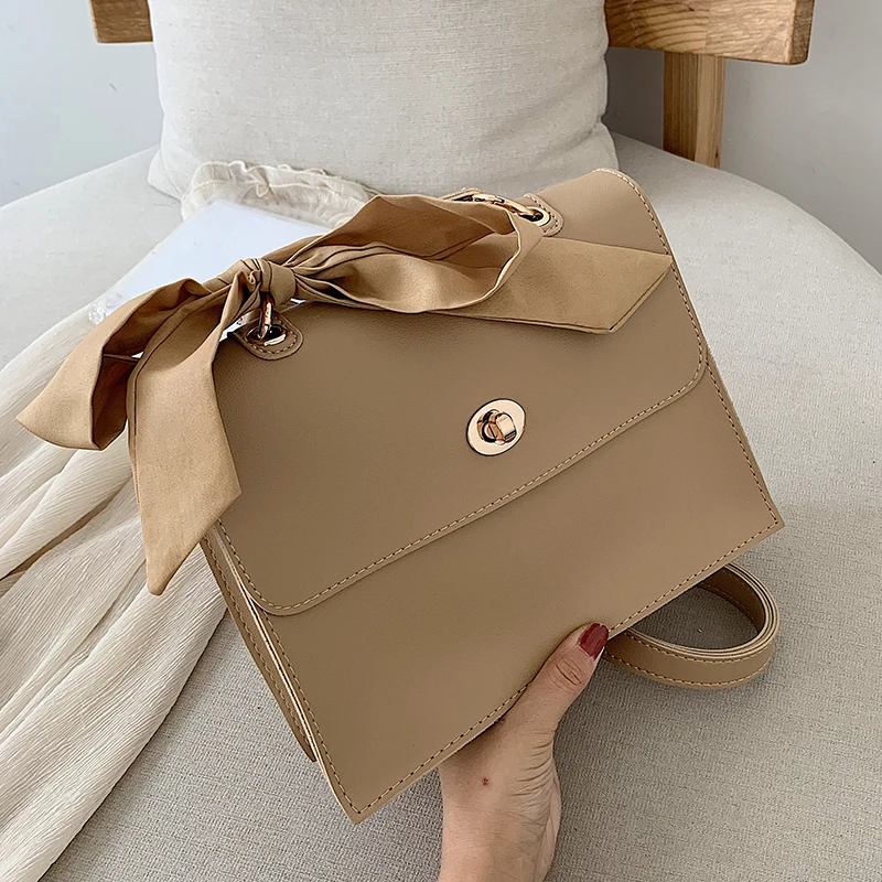 Elegant Female Ribbon Bow Flap Square bag New Quality PU Leather Women's Designer Handbag Travel Shoulder Messenger Bag