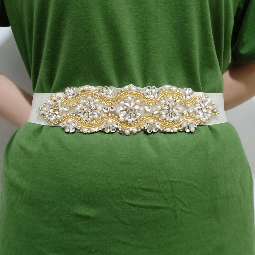 Yanstar Стразы Серебряный пояс роскошный к свадебному платью ручная вышивка