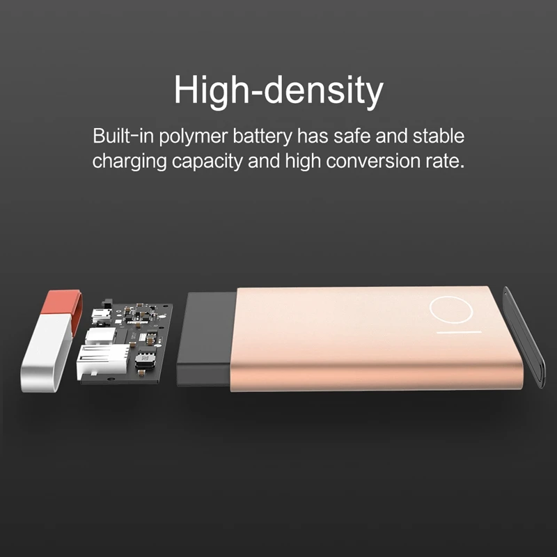 Рок ультра-тонкий 10000 мАч power Bank рок портативный тонкий полимерный металлический