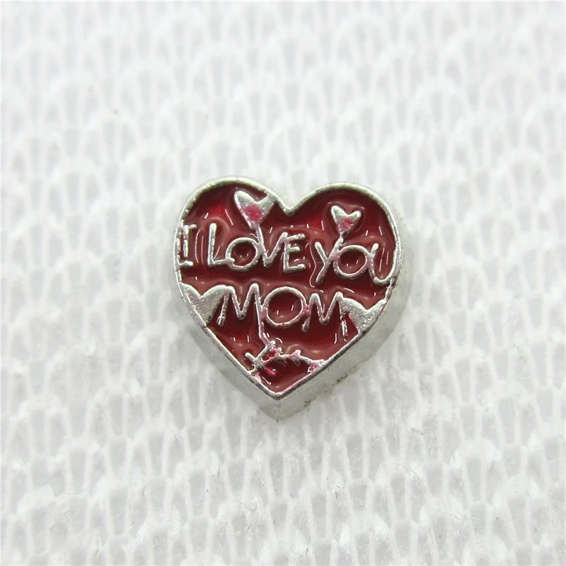 

New 20pcs/lot I love you mom heart Floating Charms Living Glass Memory Floating Lockets Pendants Charms DIY Jewelry Charm
