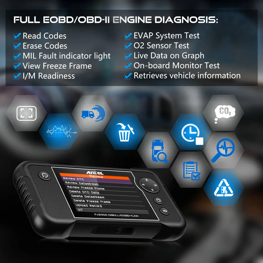 ANCEL FX2000 OBDII Automotive Scanner ENG TCM ABS SRS Engine Code Reader Multi Languages OBD2 EOBD Diagnostic Tool Free upgrade |