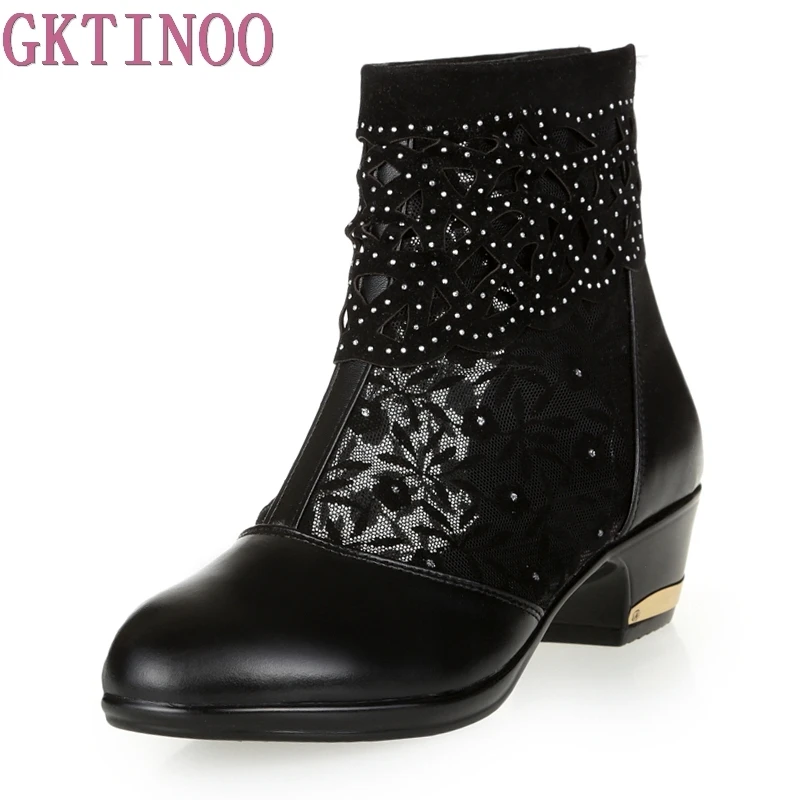 

Женские ботильоны со стразами GKTINOO, весенне-летние модные босоножки, кожаная обувь, женские сандалии, 2019