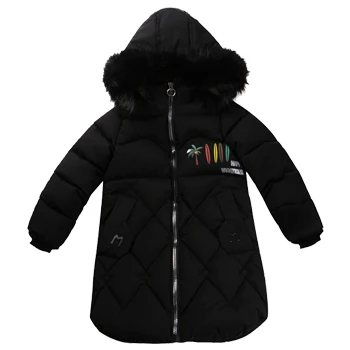 Black cotton coat Keruishu/зимняя верхняя одежда для девочек, детское плотное хлопковое пальто, Детские От 8 до 15 лет с буквенным принтом, теплая длинная верхняя одежда, размер От 8 до 15 лет - Цвет: Black cotton coat