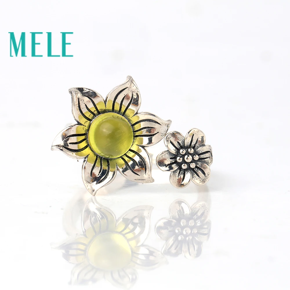 Natural yellow prehnite 925 sterling silver rings for women.6mm round cut gemstone cute flowers shape fashion and trendy | Украшения и