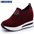 Женские кроссовки из флока, на высоком каблуке, черныекрасные, дышащие, увеличивающие рост, 2020