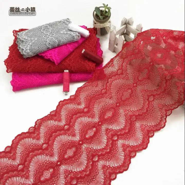 Аппликация для шитья эластичная кружевная ткань 2 м 23 см с красивыми красными