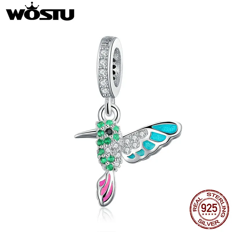 WOSTU, подлинный 925 пробы, Серебряная птица Kingfisher, Висячие Подвески, подходит для браслета и ожерелья, кулон, модные нежные ювелирные изделия CQC991