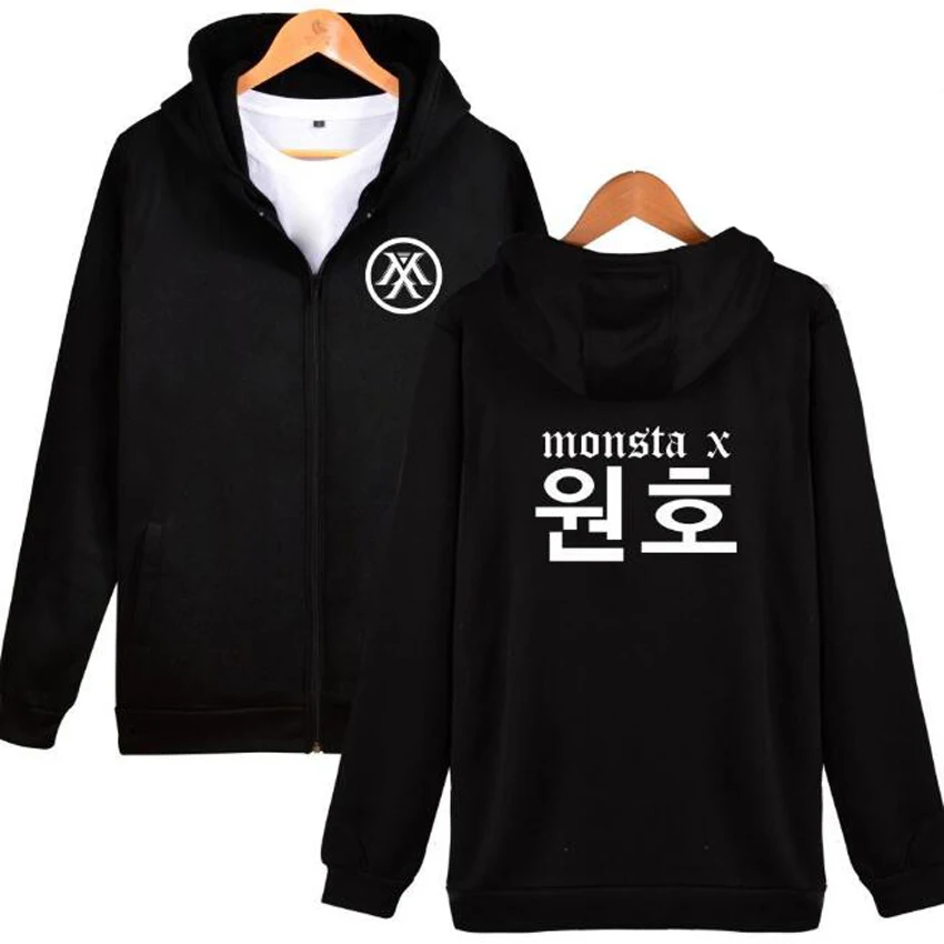 Moletom толстовки Monsta X толстовки на молнии с капюшоном Женская/Мужская корейская мода хип хоп флисовая куртка с капюшоном пальто женская уличная - Цвет: black 09