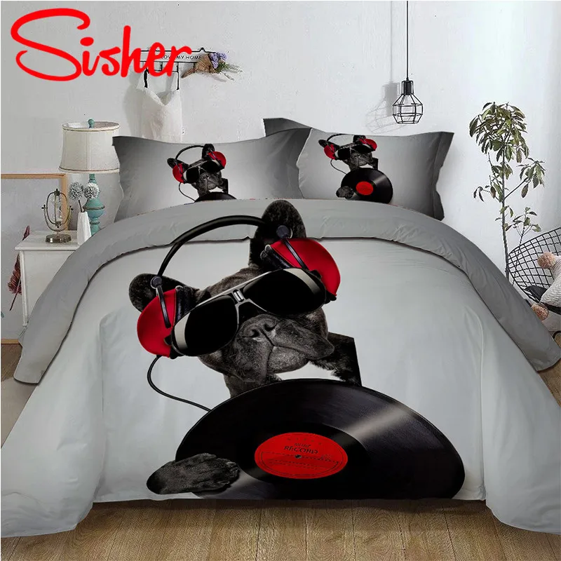 Sisher 3D Cartoon Bedding Sets Animal Dog Cat Print Duvet Cover Set Single Double Size Queen King Dekbedovertrek No Bed Sheet | Дом и сад
