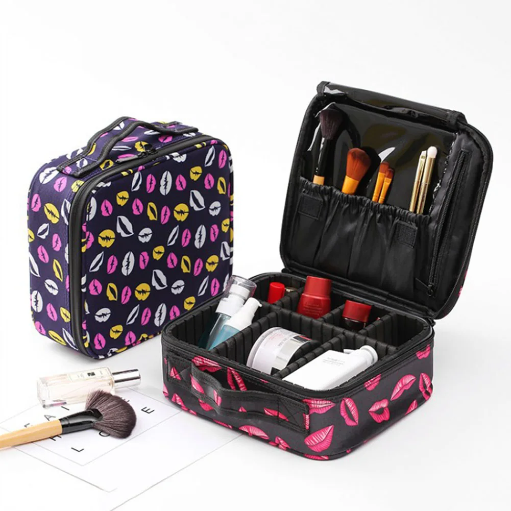 Women Waterproof Travel Makeup Bag Professional Removable Compartment Rose Storage Portable Small Red Lips Case Cosmetic | Красота и