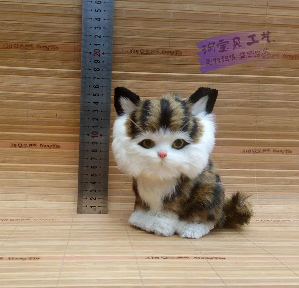 

cute simulation khaki stripe cat toy polyethylene&furs sitting cat model gift about 12x10x15cm 1092