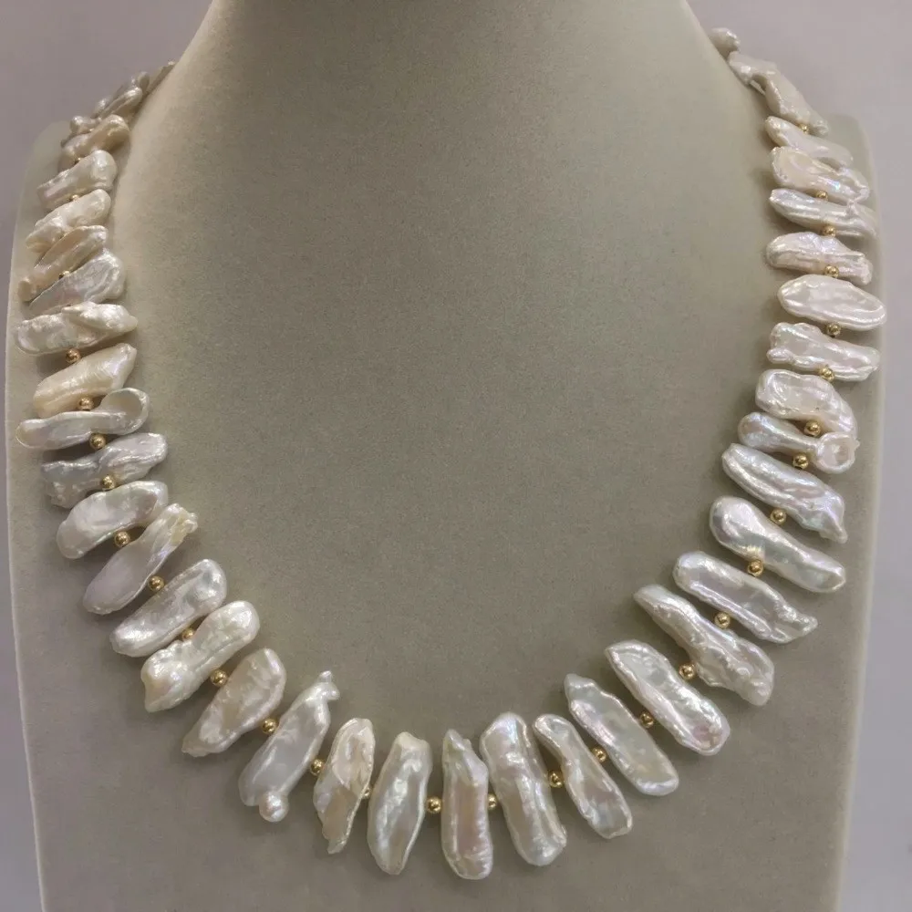 

Genuine Freshwater cultured white irregular pearl Baroque necklace 19"