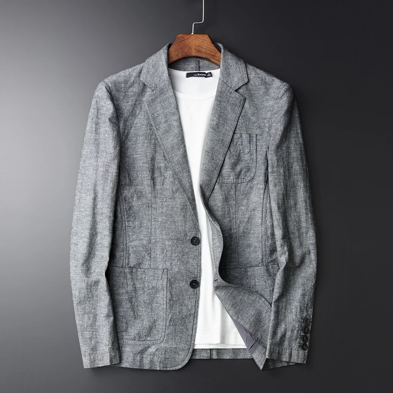 

Новое поступление, блейзер для молодых людей, новый льняной пиджак, осенняя повседневная мужская однобортная куртка Mianma, высокое качество, ...