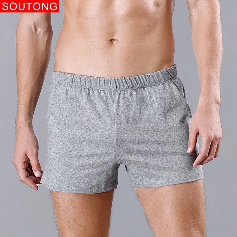 grey1 Soutong, мужское нижнее белье, боксеры, шорты, летние, мутанд, хлопок, мягкие, с принтом, свободные, короткие, домашние, трусы, мужские, для сна, штаны - Цвет: grey1