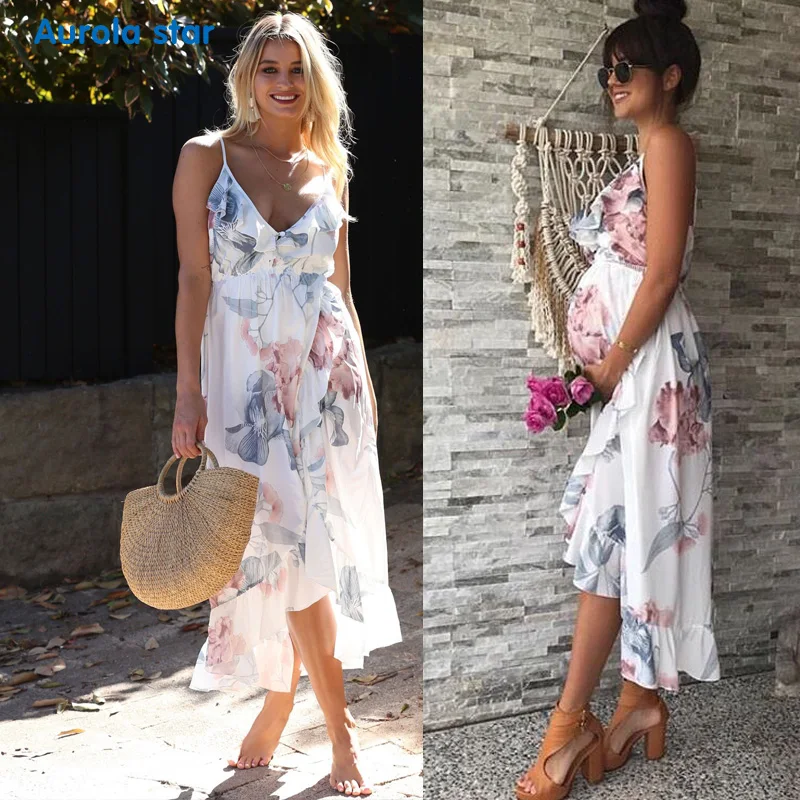 Летнее платье для беременных женщин с цветочным принтом платья макси