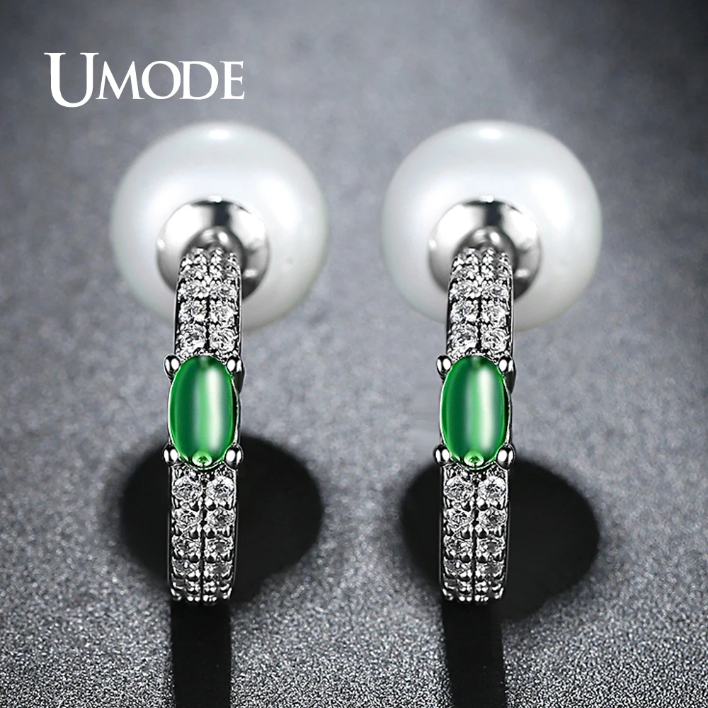 Брендовые дизайнерские модные серьги кольца UMODE с зелеными кристаллами для