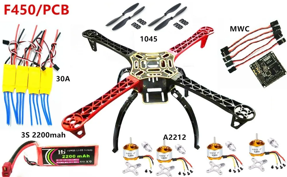 Квадрокоптер F450 комплект мультикоптера с рамкой MWC/XXD2212 двигатель 30A ESC 1045