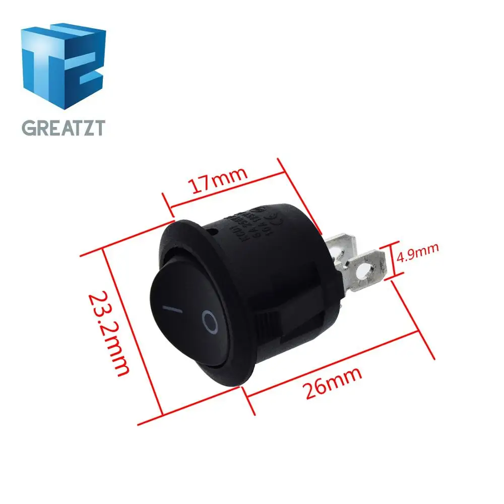 GREATZT 10 шт. красный черный белый 20 мм Вкл/Выкл круглый Кулисный тумблер 6A/250VAC 10A 125VAC Пластиковый Кнопочный Переключатель KCD1-105