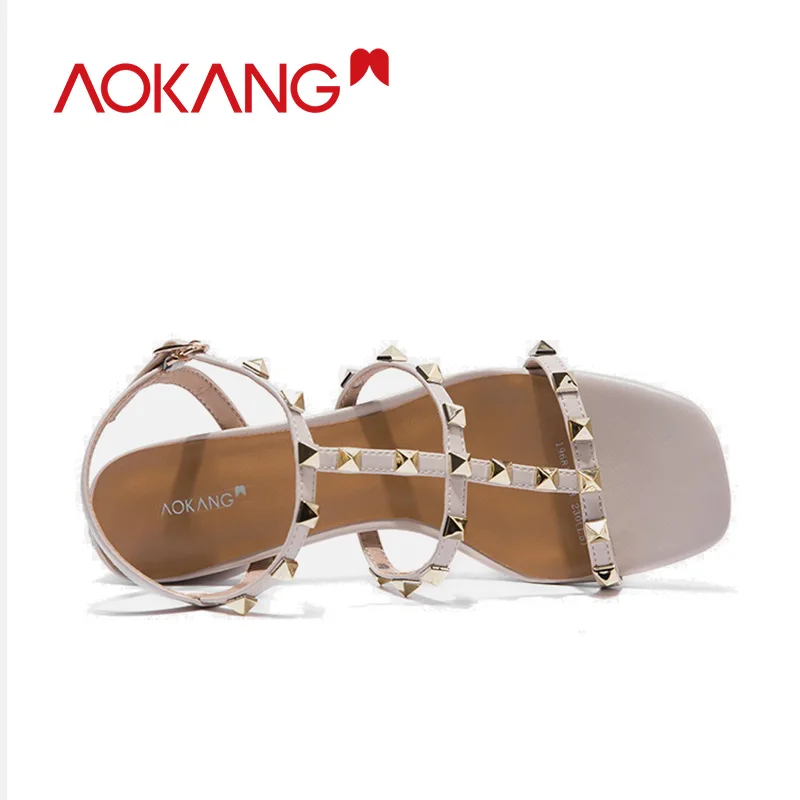 Женские босоножки с заклепками AOKANG летние вечерние туфли-гладиаторы на высоком