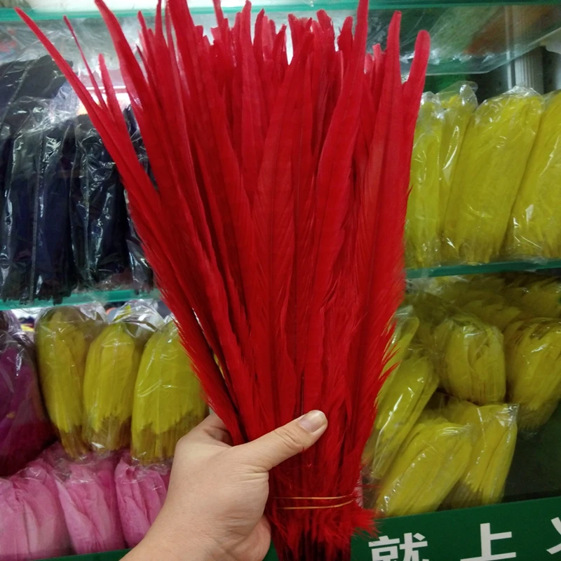 

sell 100 pc 16-18inches / 40-45cm high qualityRed ringneck pheasant feather, DIY jewelry wedding carnival decoration crafts